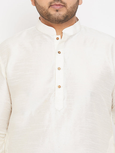 Vastramay Men's Plus Size Cream Silk Blend Kurta Pyjama Set